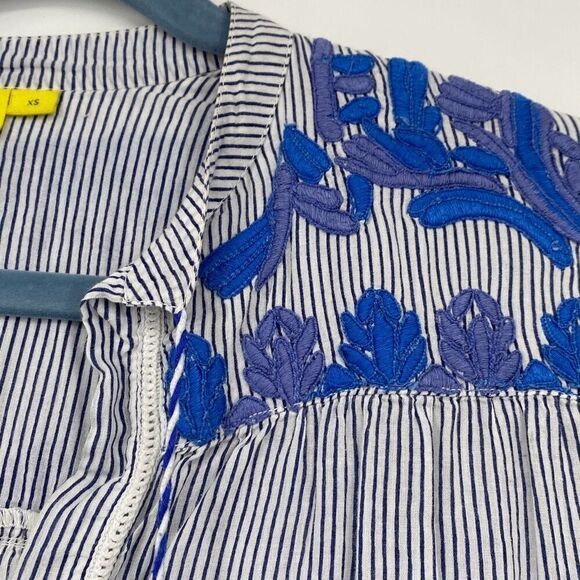 Roller rabbit Navy Pinstriped boho peasant blouse top Hand embroidered 100% Cott - Picture 9 of 14